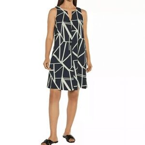 BANANA REPUBLIC ABSTRACT Geometric Sleeveless SHIFT Dress Navy and White SIZE M